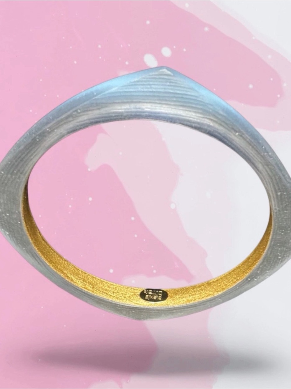 Alexis Bittar Blue Lucite Angular Eye Shape Bangle Bracelet Gold Interior-Signed